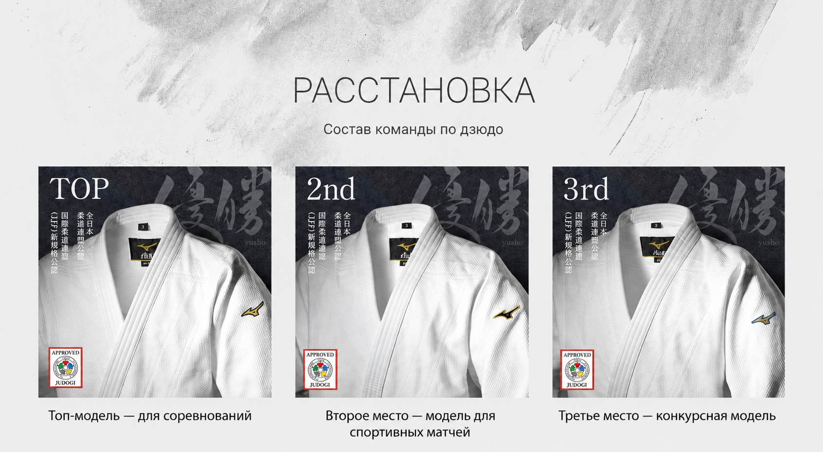 Три модели кимоно Mizuno для дзюдо